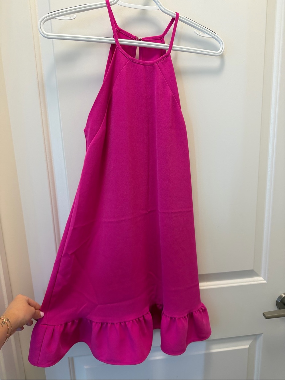 Amanda Uprichard Hot Pink Ruffle-Hem Mini Dress